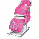 Санки-коляска с детской сумкой в комплекте принт СНЕГИРИ НИКА ДЕТЯМ 6 розовые НД6